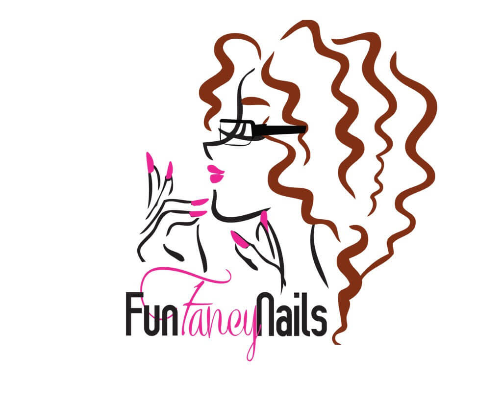 Fun Fancy Nail logo with an illustration of a lady showing her nail in pink