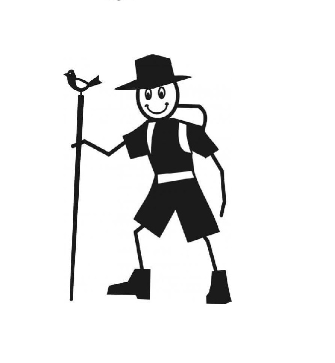 Trail Head logo of a stick figure in black and white with a trekking pole
