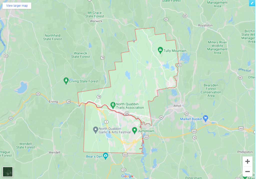 contact us through Google Map screenshot of Orange Massachusetts